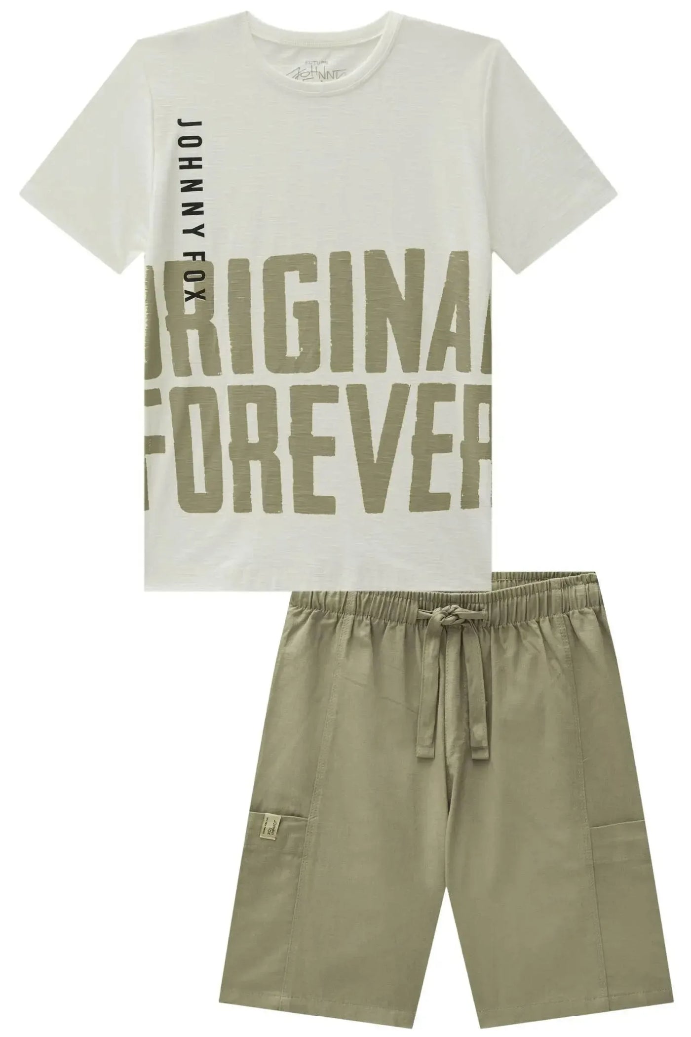 Conjunto de Camiseta em Meia Malha Flamê e Bermuda em Linho Santorine com Elastano 87616 Johnny Fox Teen Menino