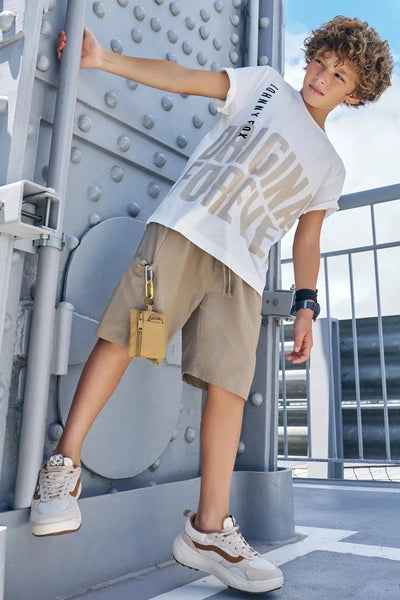 Conjunto de Camiseta em Meia Malha Flamê e Bermuda em Linho Santorine com Elastano 87616 Johnny Fox Teen Menino