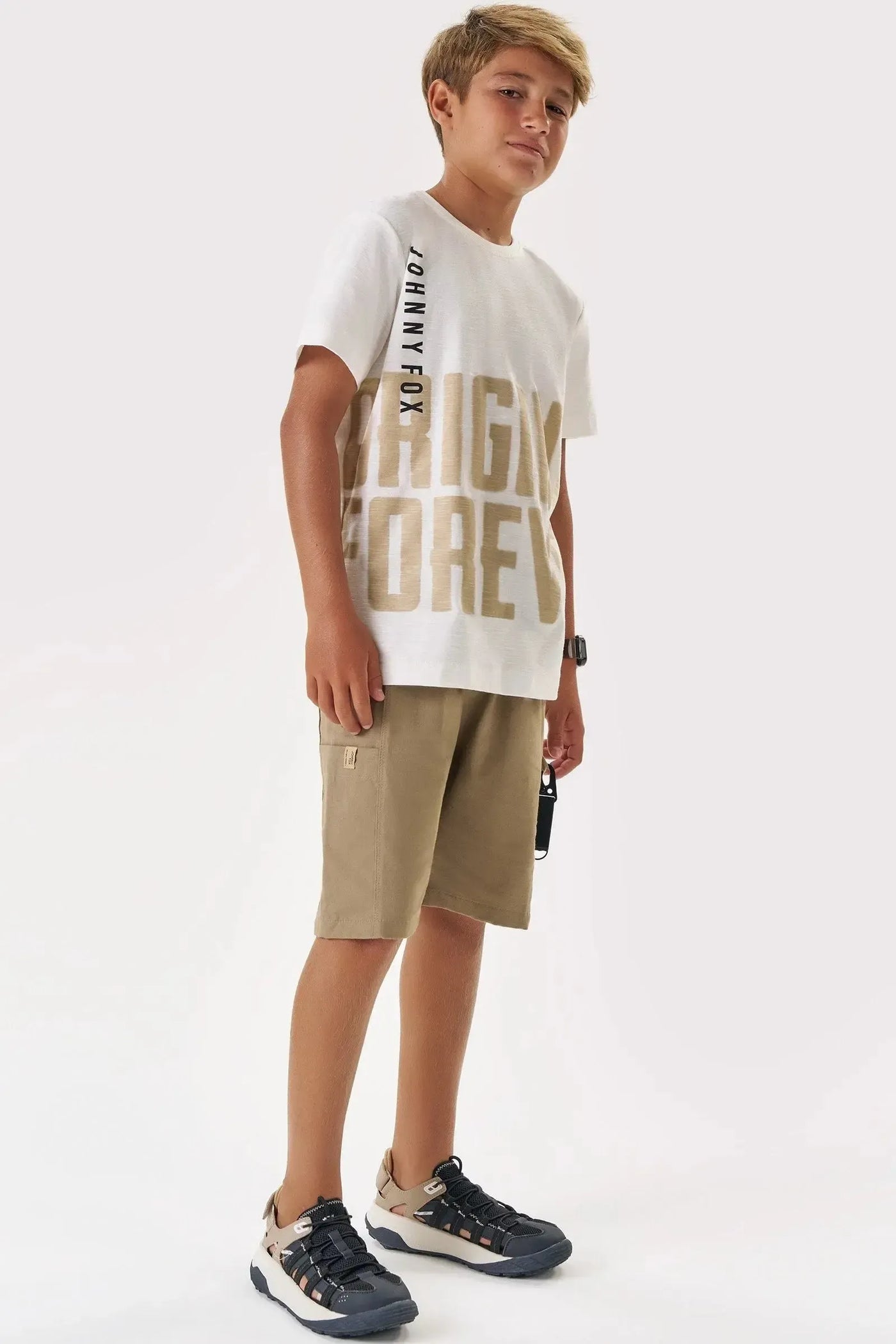 Conjunto de Camiseta em Meia Malha Flamê e Bermuda em Linho Santorine com Elastano 87616 Johnny Fox Teen Menino