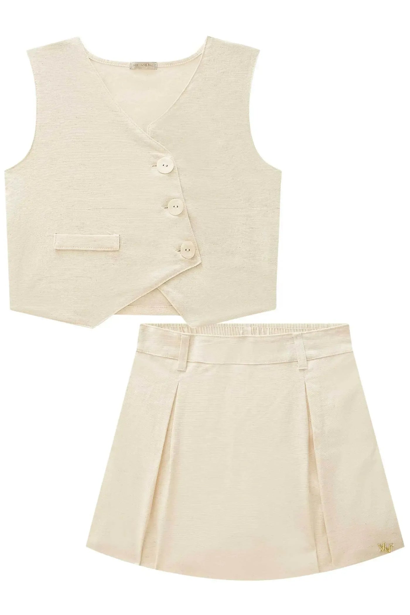 Conjunto de Colete e Short Saia em Linho com Elastano 87595 Vic&Vicky Teen Menina