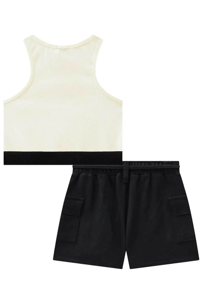 Conjunto de Cropped em Canelado Liz e Shorts em Moletom sem Pelúcia 86923 Vic&Vicky Teen Menina