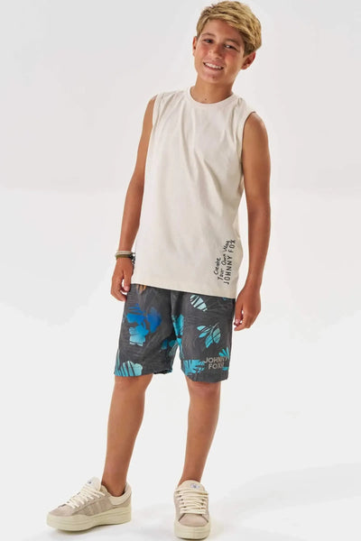 Conjunto de Regata em Meia Malha e Bermuda em Nylon Ergonomic com Elastano 88631 Johnny Fox Teen Menino