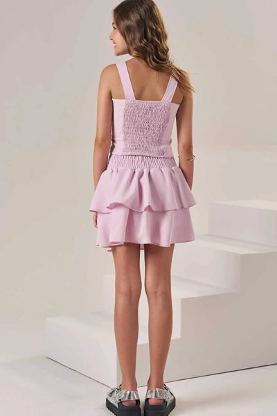 Conjunto de Top Cropped e Saia em Crepe Dua Lipa com Shorts Embutido 88767 Lilimoon Teen Menina