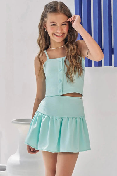 Conjunto de Top Cropped e Short Saia em Crepe Dua Lipa 87474 Lilimoon Teen Menina