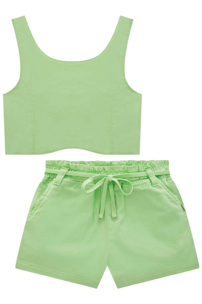 Conjunto de Top Cropped e Shorts em Sarja com Elastano 77252 Lilimoon