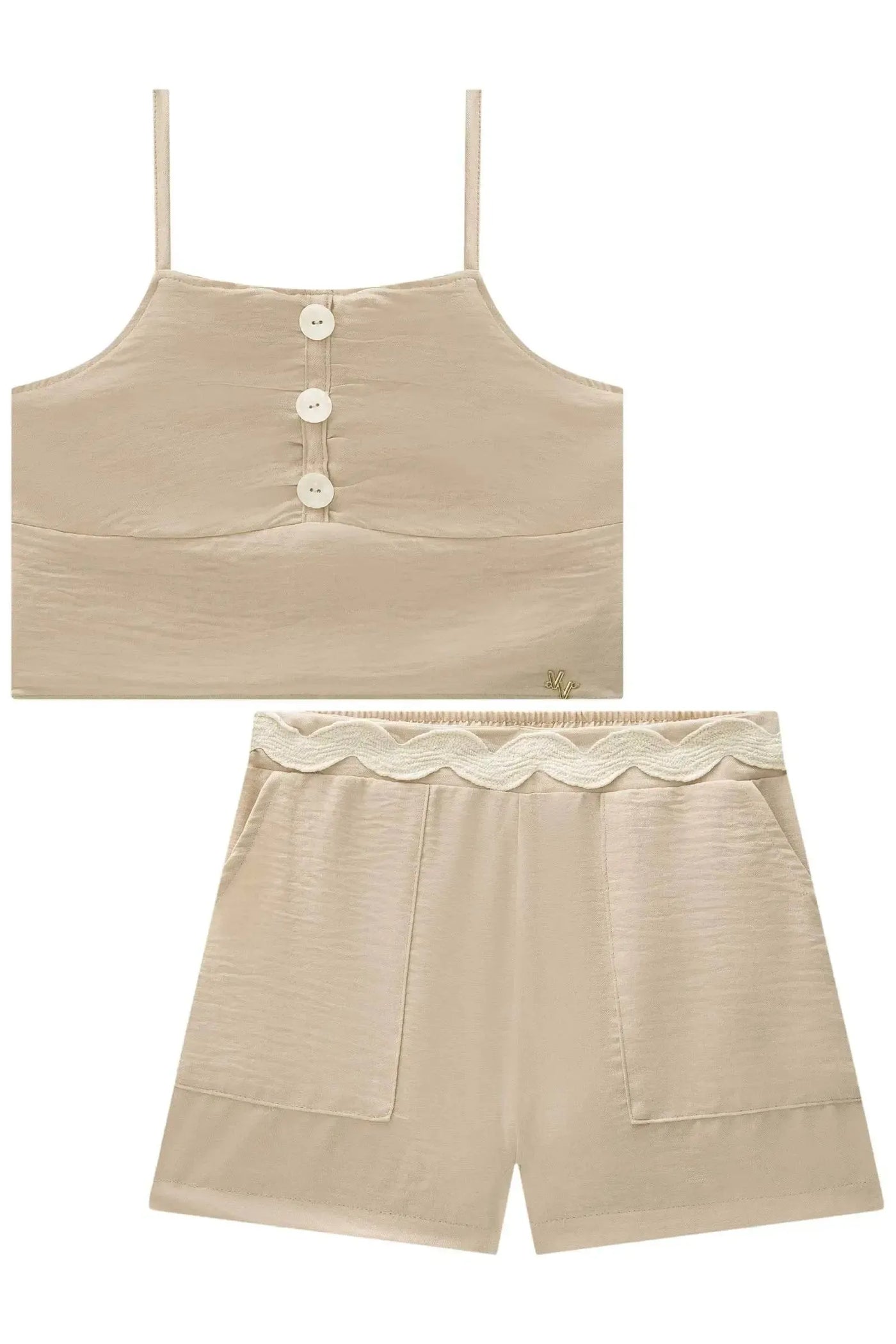 Conjunto de Top Cropped e Shorts em Tecido Grécia 86677 Vic&Vicky Teen Menina