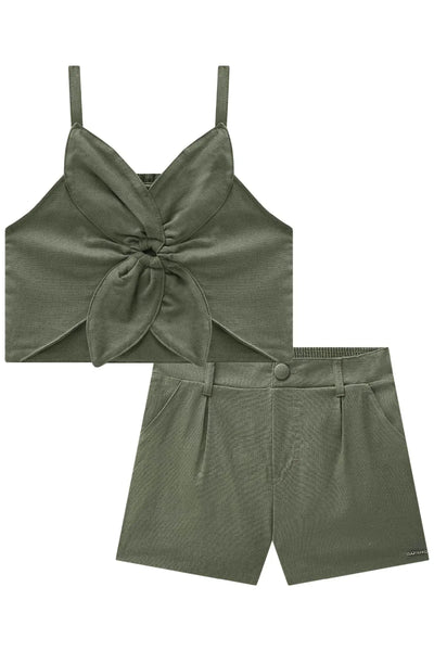 Conjunto de Top Cropped e Shorts em Visco Linho Stretch 88821 Lilimoon Teen Menina