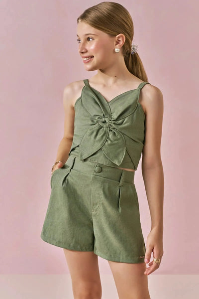 Conjunto de Top Cropped e Shorts em Visco Linho Stretch 88821 Lilimoon Teen Menina