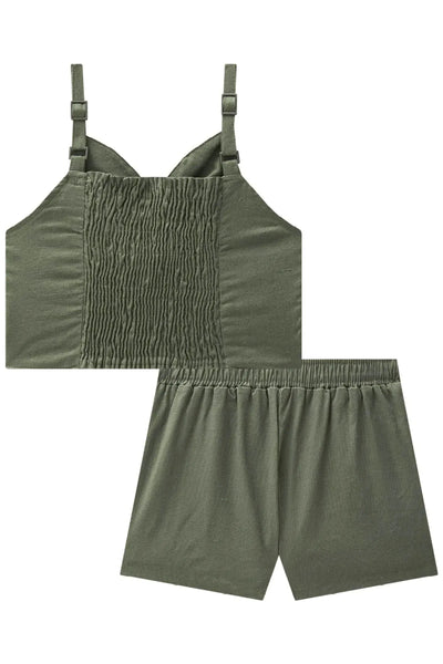 Conjunto de Top Cropped e Shorts em Visco Linho Stretch 88821 Lilimoon Teen Menina