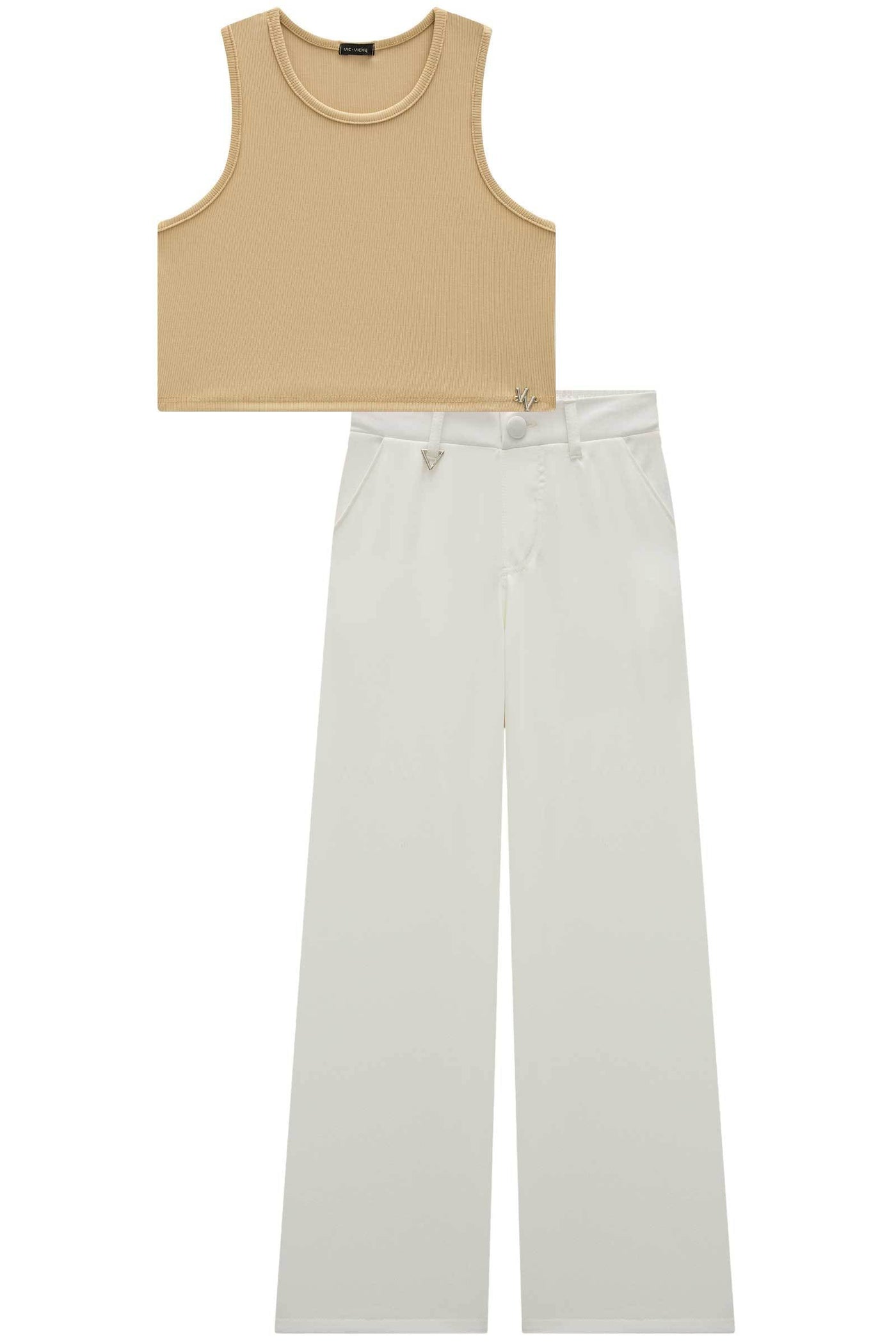 Conjunto de Top Cropped em Ribana Fancy e Calça em Alfaiataria Twill 84864 Vic&Vicky Teen Menina