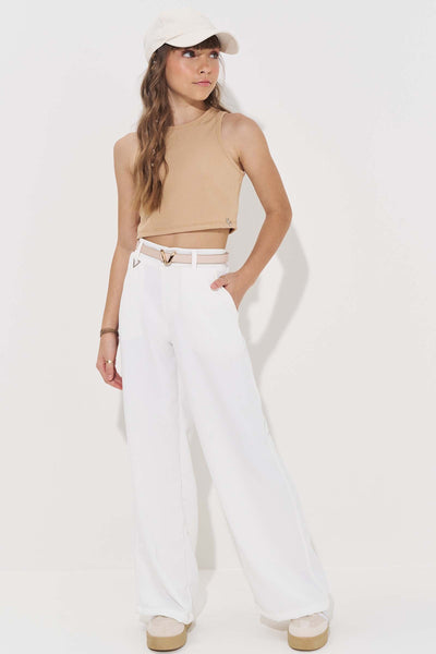 Conjunto de Top Cropped em Ribana Fancy e Calça em Alfaiataria Twill 84864 Vic&Vicky Teen Menina