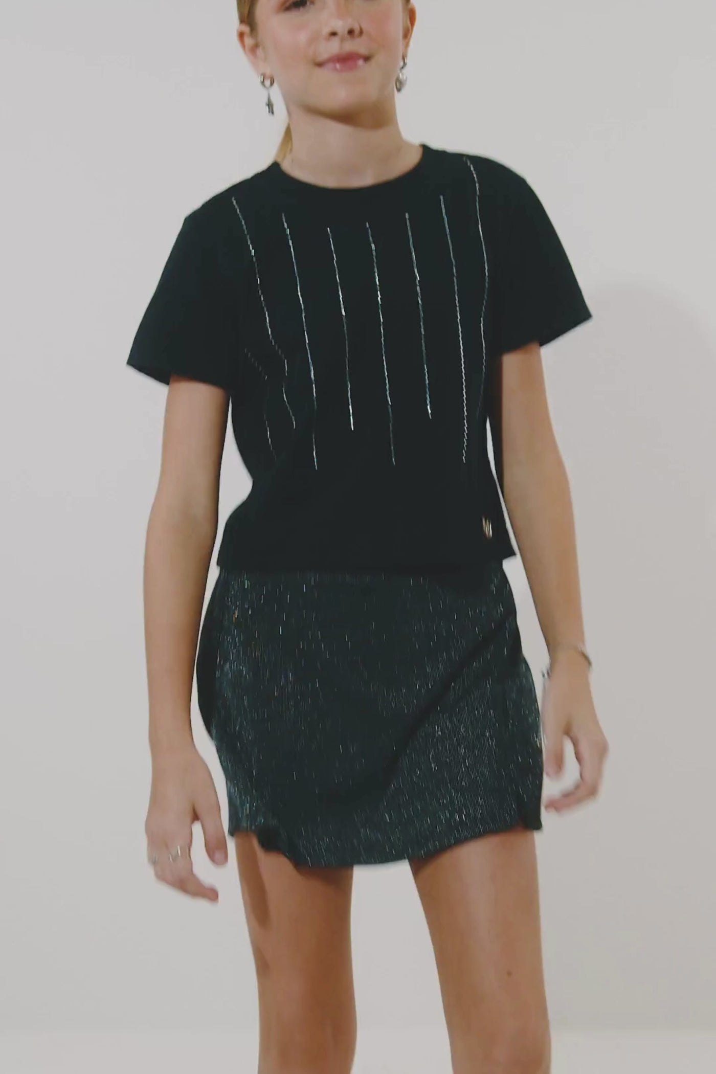 Conjunto de Blusa Boxy em Canelado Fancy e Shorts em Tweed Light 83873 Lilimoon Teen Menina