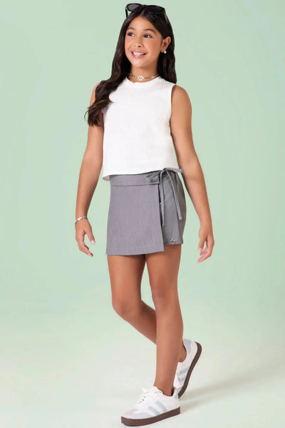 Short Saia em Blend de Viscose Sarjada 87506 Vic&Vicky Teen Menina