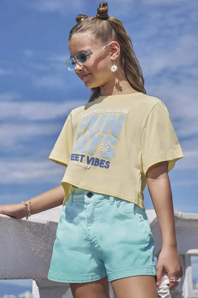 Shorts Cintura Alta em Sarja com Elastano 89112 Vic&Vicky Teen Menina