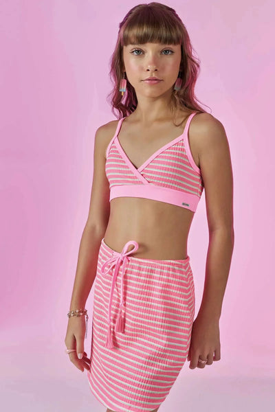 Trio de Biquini Tradicional em Malha UV 50+ e Saia em Malha Texturizada 88001 Vic&Vicky Teen Menina