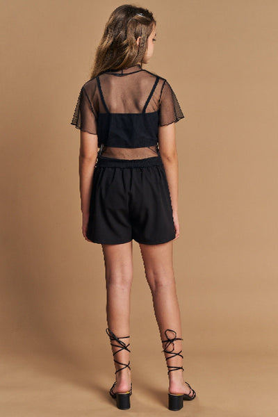 Trio de Blusa Cropped em Tule Top e Short Saia em Alfaiataria Element 76762 Lilimoon