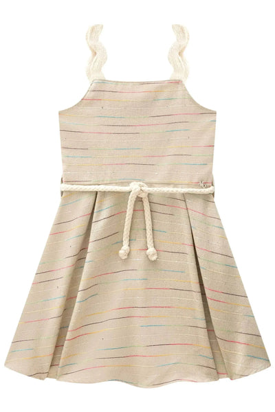 Vestido Médio em Linho Maquinetado 87855 Vic&Vicky Teen Menina