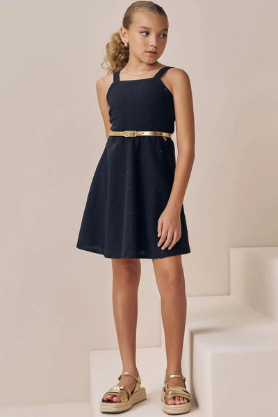 Vestido Médio em Linho Maquinetado 88685 Vic&Vicky Teen Menina