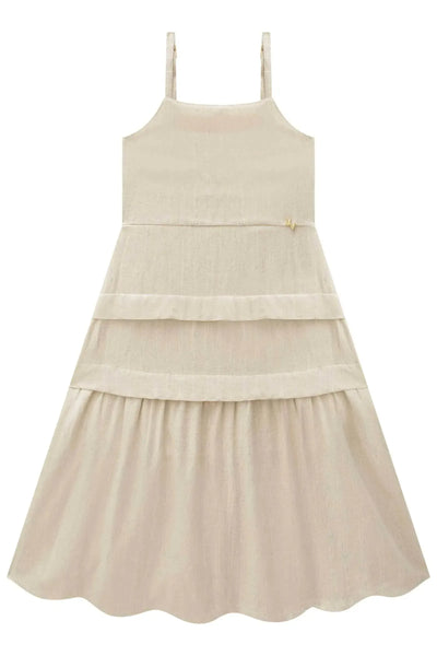 Vestido New Midi em Linho Bordado Prata 87879 Vic&Vicky Teen Menina