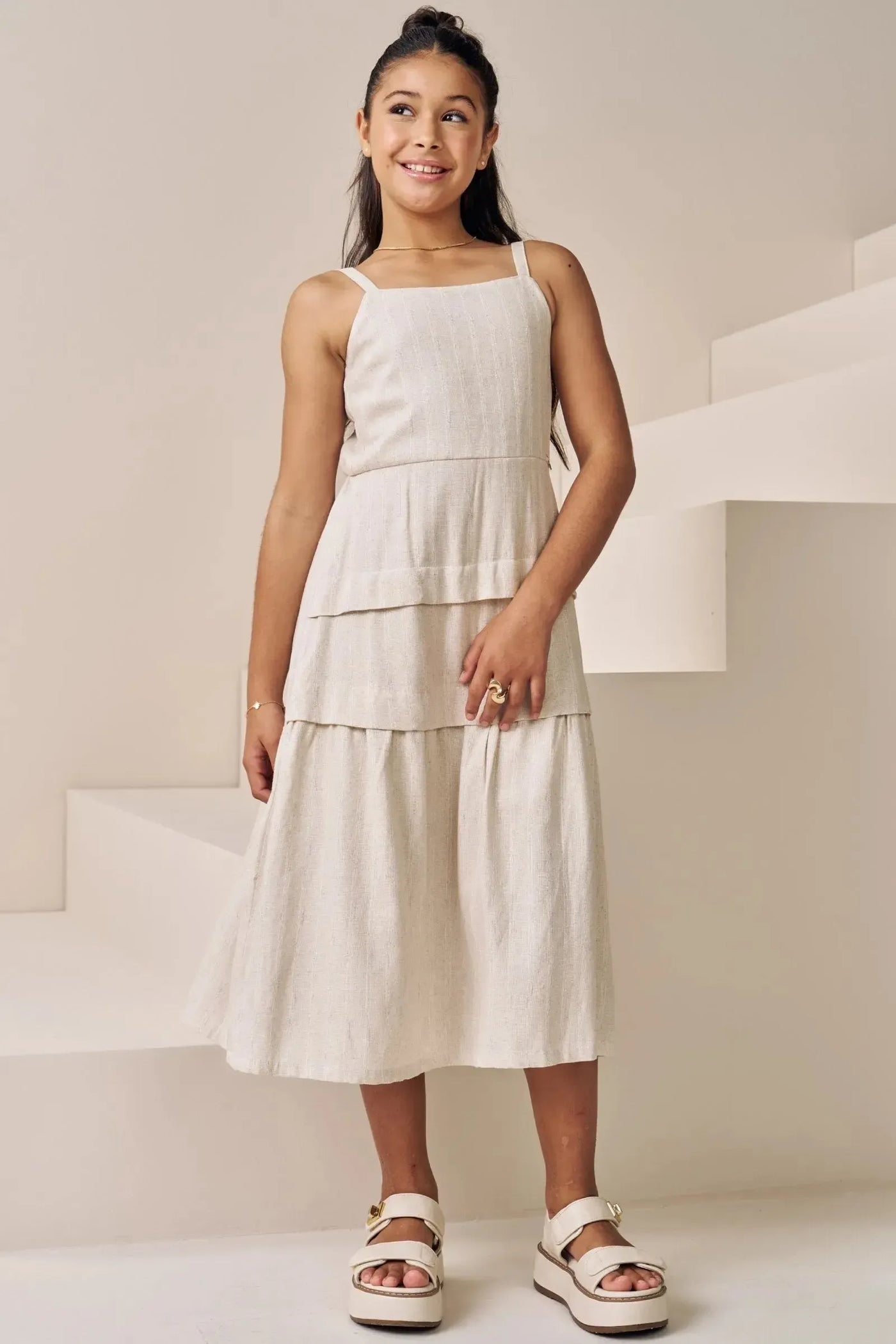 Vestido New Midi em Linho Bordado Prata 87879 Vic&Vicky Teen Menina